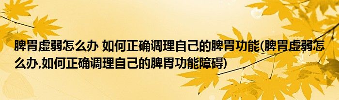 脾胃虛弱怎么辦 如何正確調(diào)理自己的脾胃功能(脾胃虛弱怎么辦,如何正確調(diào)理自己的脾胃功能障礙)