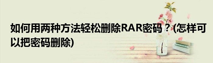 如何用兩種方法輕松刪除RAR密碼？(怎樣可以把密碼刪除)