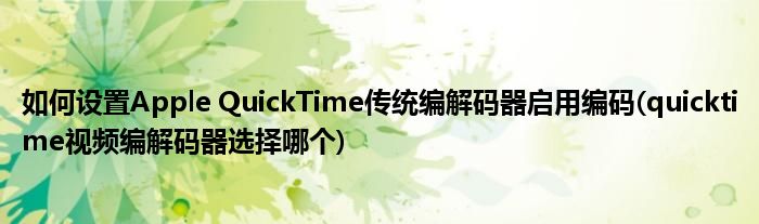 如何設(shè)置Apple QuickTime傳統(tǒng)編解碼器啟用編碼(quicktime視頻編解碼器選擇哪個(gè))