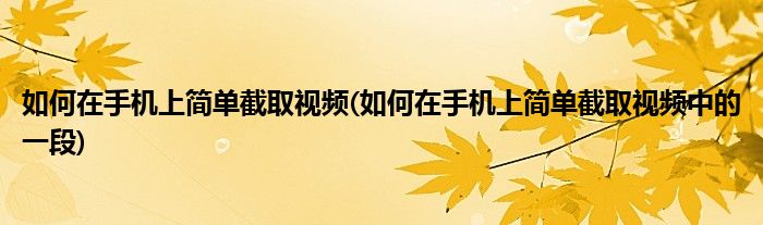 如何在手機上簡單截取視頻(如何在手機上簡單截取視頻中的一段)