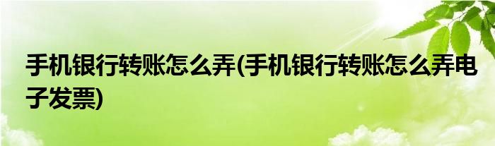 手機(jī)銀行轉(zhuǎn)賬怎么弄(手機(jī)銀行轉(zhuǎn)賬怎么弄電子發(fā)票)