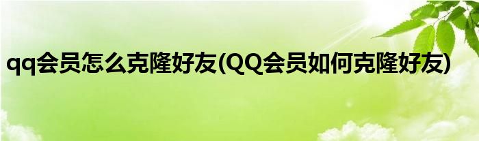 qq會員怎么克隆好友(QQ會員如何克隆好友)