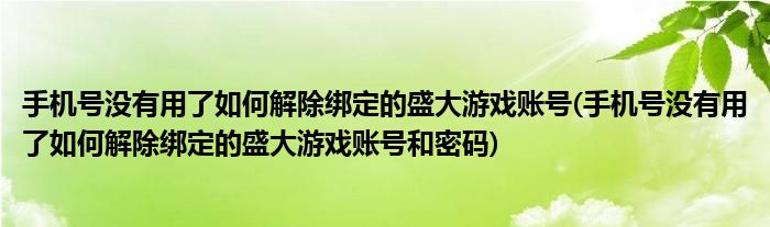 手機號沒有用了如何解除綁定的盛大游戲賬號(手機號沒有用了如何解除綁定的盛大游戲賬號和密碼)