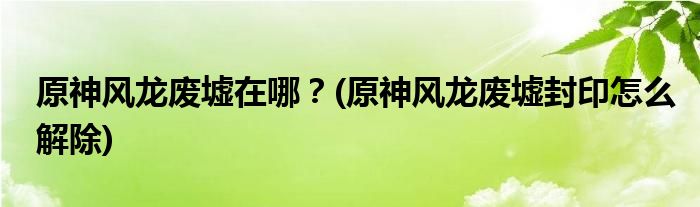 原神風(fēng)龍廢墟在哪？(原神風(fēng)龍廢墟封印怎么解除)