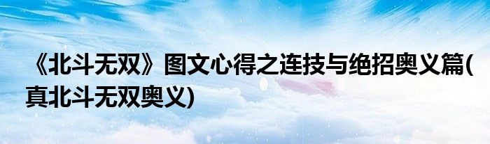 《北斗無雙》圖文心得之連技與絕招奧義篇(真北斗無雙奧義)