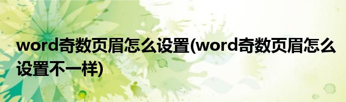 word奇數(shù)頁眉怎么設(shè)置(word奇數(shù)頁眉怎么設(shè)置不一樣)