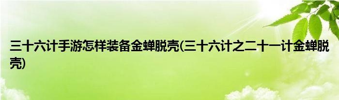 三十六計(jì)手游怎樣裝備金蟬脫殼(三十六計(jì)之二十一計(jì)金蟬脫殼)