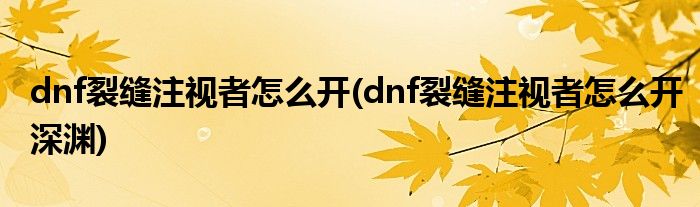 dnf裂縫注視者怎么開(kāi)(dnf裂縫注視者怎么開(kāi)深淵)