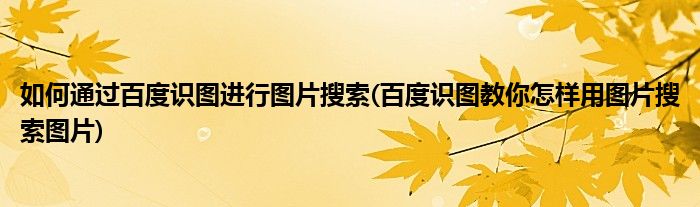 如何通過百度識(shí)圖進(jìn)行圖片搜索(百度識(shí)圖教你怎樣用圖片搜索圖片)