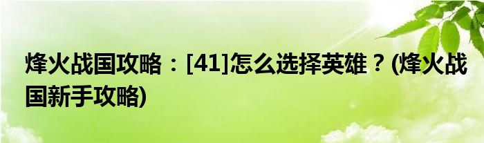 烽火戰(zhàn)國攻略：[41]怎么選擇英雄？(烽火戰(zhàn)國新手攻略)