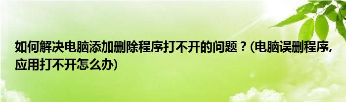 如何解決電腦添加刪除程序打不開的問題？(電腦誤刪程序,應(yīng)用打不開怎么辦)