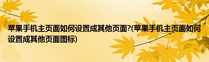 蘋(píng)果手機(jī)主頁(yè)面如何設(shè)置成其他頁(yè)面?(蘋(píng)果手機(jī)主頁(yè)面如何設(shè)置成其他頁(yè)面圖標(biāo))