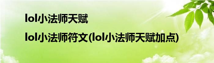 lol小法師天賦|lol小法師符文(lol小法師天賦加點(diǎn))