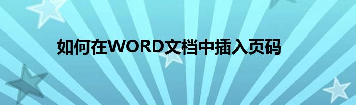 如何在WORD文檔中插入頁碼