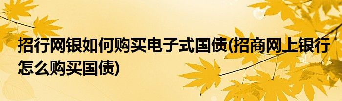 招行網(wǎng)銀如何購買電子式國債(招商網(wǎng)上銀行怎么購買國債)