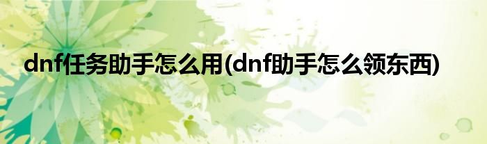 dnf任務(wù)助手怎么用(dnf助手怎么領(lǐng)東西)