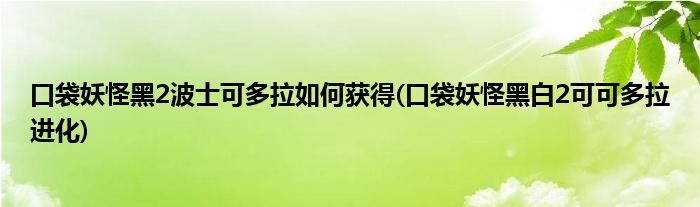 口袋妖怪黑2波士可多拉如何獲得(口袋妖怪黑白2可可多拉進化)