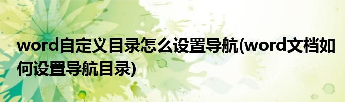 word自定義目錄怎么設(shè)置導(dǎo)航(word文檔如何設(shè)置導(dǎo)航目錄)