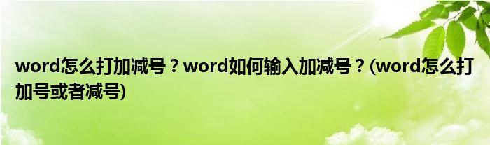 word怎么打加減號(hào)？word如何輸入加減號(hào)？(word怎么打加號(hào)或者減號(hào))