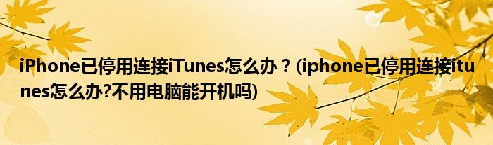 iPhone已停用連接iTunes怎么辦？(iphone已停用連接itunes怎么辦?不用電腦能開機嗎)