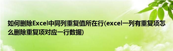 如何刪除Excel中同列重復(fù)值所在行(excel一列有重復(fù)項怎么刪除重復(fù)項對應(yīng)一行數(shù)據(jù))