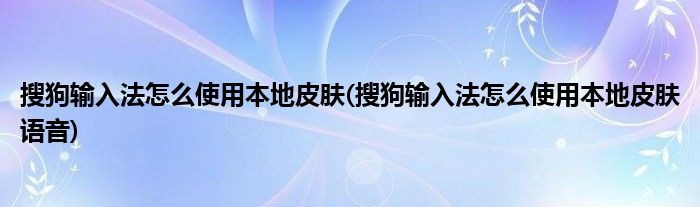 搜狗輸入法怎么使用本地皮膚(搜狗輸入法怎么使用本地皮膚語音)