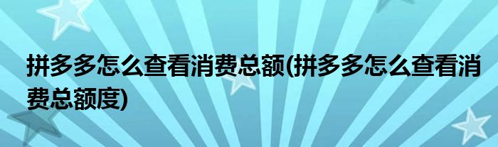 拼多多怎么查看消費(fèi)總額(拼多多怎么查看消費(fèi)總額度)