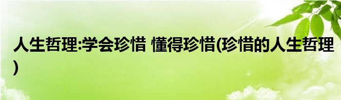 人生哲理:學(xué)會(huì)珍惜 懂得珍惜(珍惜的人生哲理)