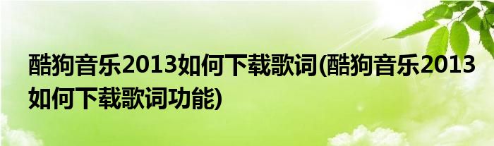 酷狗音樂(lè)2013如何下載歌詞(酷狗音樂(lè)2013如何下載歌詞功能)