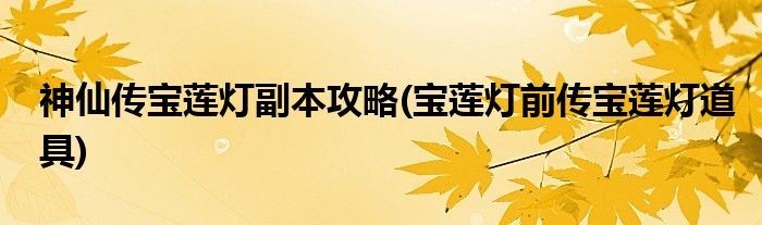 神仙傳寶蓮燈副本攻略(寶蓮燈前傳寶蓮燈道具)