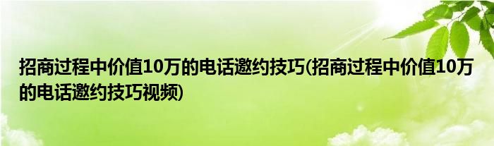 招商過(guò)程中價(jià)值10萬(wàn)的電話邀約技巧(招商過(guò)程中價(jià)值10萬(wàn)的電話邀約技巧視頻)