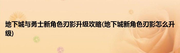 地下城與勇士新角色刃影升級攻略(地下城新角色刃影怎么升級)