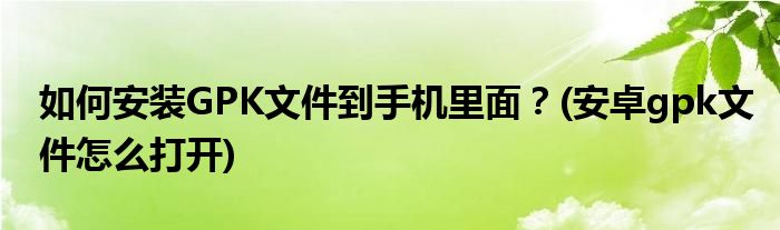 如何安裝GPK文件到手機里面？(安卓gpk文件怎么打開)