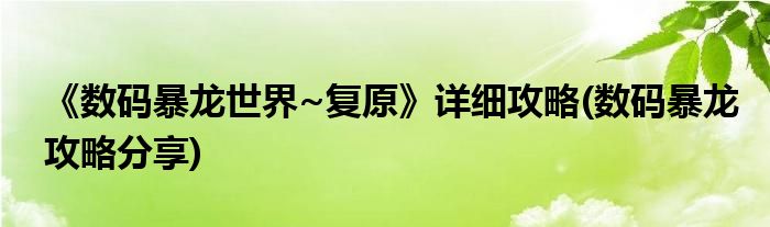 《數(shù)碼暴龍世界~復(fù)原》詳細(xì)攻略(數(shù)碼暴龍攻略分享)