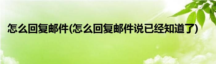 怎么回復(fù)郵件(怎么回復(fù)郵件說已經(jīng)知道了)