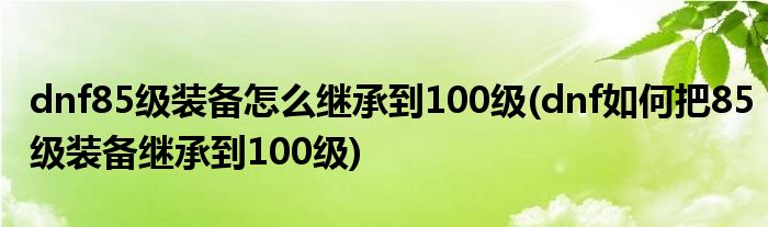 dnf85級(jí)裝備怎么繼承到100級(jí)(dnf如何把85級(jí)裝備繼承到100級(jí))