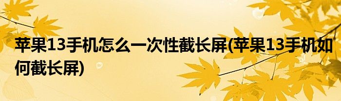 蘋果13手機怎么一次性截長屏(蘋果13手機如何截長屏)