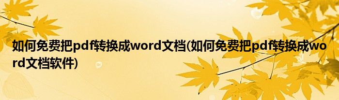 如何免費把pdf轉(zhuǎn)換成word文檔(如何免費把pdf轉(zhuǎn)換成word文檔軟件)