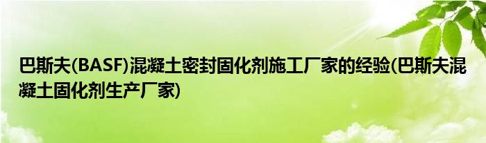 巴斯夫(BASF)混凝土密封固化劑施工廠家的經(jīng)驗(巴斯夫混凝土固化劑生產(chǎn)廠家)