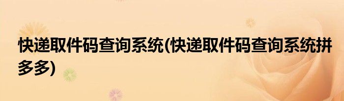 快遞取件碼查詢系統(快遞取件碼查詢系統拼多多)