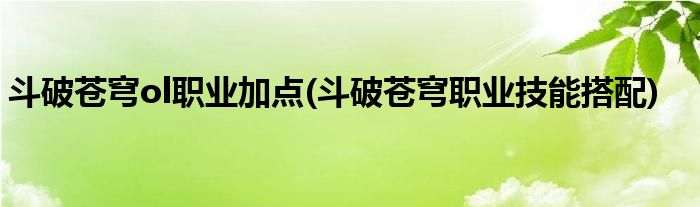 斗破蒼穹ol職業(yè)加點(斗破蒼穹職業(yè)技能搭配)