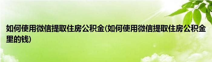 如何使用微信提取住房公積金(如何使用微信提取住房公積金里的錢)