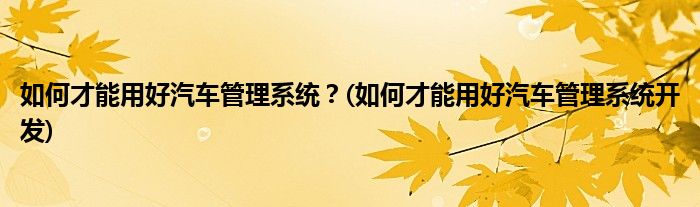 如何才能用好汽車管理系統(tǒng)？(如何才能用好汽車管理系統(tǒng)開發(fā))