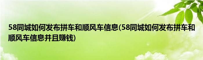 58同城如何發(fā)布拼車和順風(fēng)車信息(58同城如何發(fā)布拼車和順風(fēng)車信息并且賺錢)