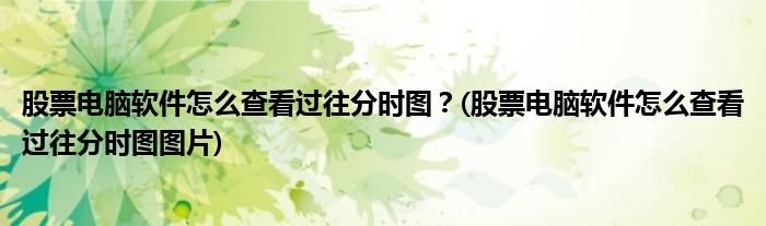 股票電腦軟件怎么查看過(guò)往分時(shí)圖？(股票電腦軟件怎么查看過(guò)往分時(shí)圖圖片)