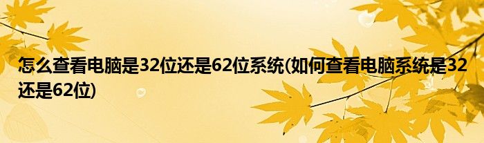 怎么查看電腦是32位還是62位系統(tǒng)(如何查看電腦系統(tǒng)是32還是62位)