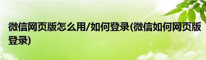 微信網(wǎng)頁(yè)版怎么用/如何登錄(微信如何網(wǎng)頁(yè)版登錄)