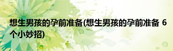 想生男孩的孕前準(zhǔn)備(想生男孩的孕前準(zhǔn)備 6個(gè)小妙招)