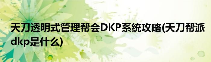 天刀透明式管理幫會(huì)DKP系統(tǒng)攻略(天刀幫派dkp是什么)