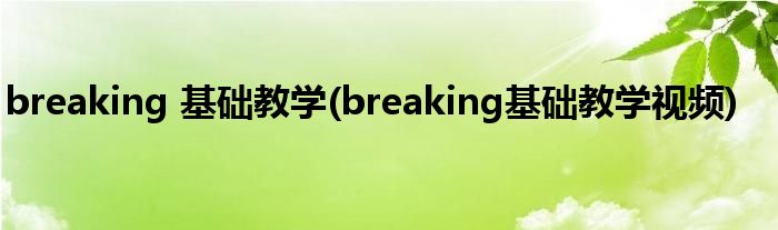 breaking 基礎教學(breaking基礎教學視頻)